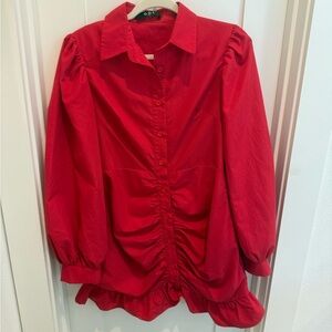 OPT Red Button Down Long Sleeve Dress